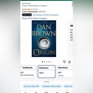Dan Brown 'Origin' Hardcover Book